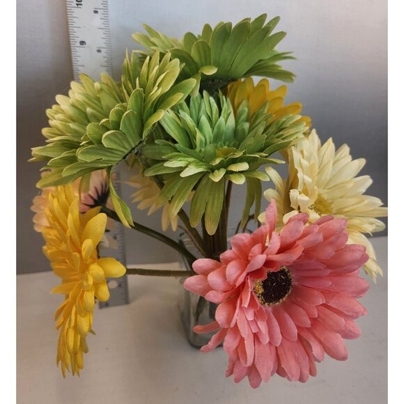 Silk Gerbera Daisy Floral Arrangement - Green Yellow & Pink Multicolor - Picture 3 of 10